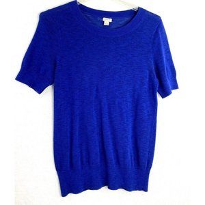 J.Crew Short Sleeve Sweater Scoop Neck L, Cobalt Blue Cotton Pullover